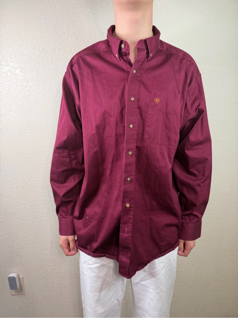 Ariat Mens XXL Burgundy Button Down Shirt Long Sleeve 100% Cotton Western - Picture 8 of 15